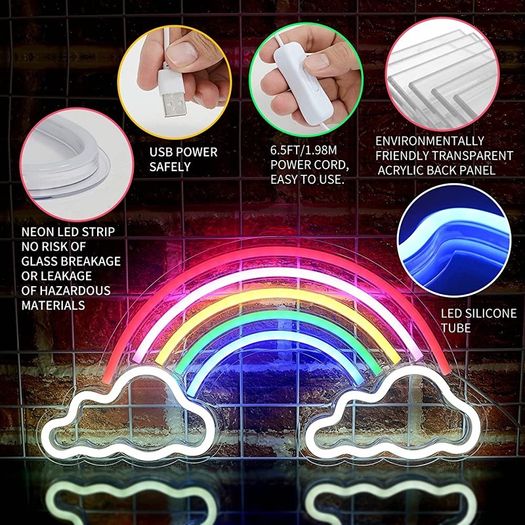 Rainbow LED Neon Light Sign USB Powered 40 x 20cm with Switch Acrylic Neon Wall Light Signs for Bedroom,Living Room,Teen Boys & Grils Game Room Decor (FREE POSTAGE)