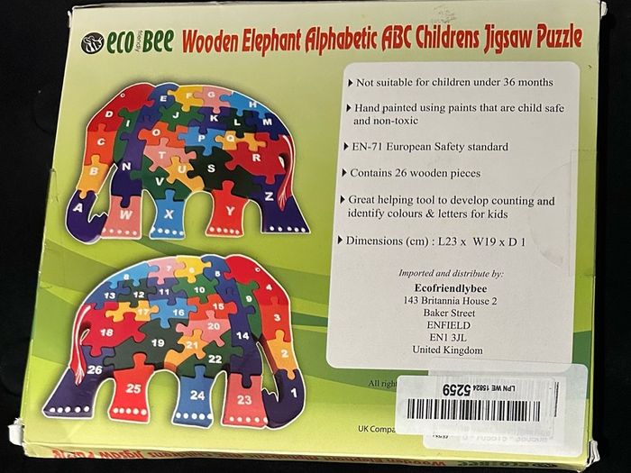 Wooden Elephant Alphabet Puzzle for Kids ABC Learning Jigsaw Toy Eco-Friendly, Colorful Educational Game