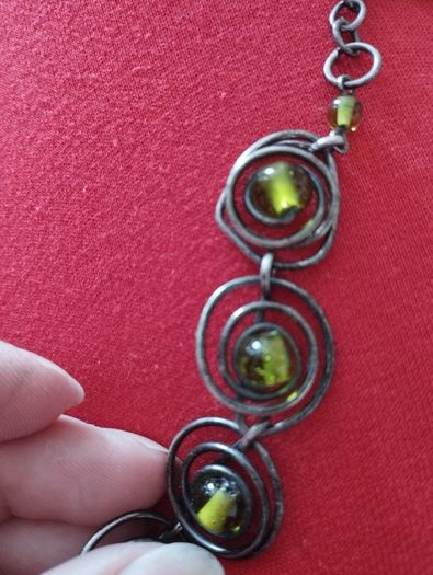 Vintage Twisted Bracelet with Green Glass Beads Inserts.