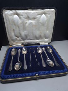 Antique Sterling Silver Spoon Set Sheffield 1916 Cased