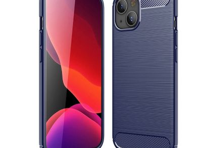 Navy Shockproof Case For Apple iPhone 14 Hybrid Back Cover Carbon Fibre Style