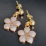 Gold plated pin earrings with enamel flowers pendants Image 2