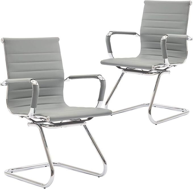 Set of 2 Cantilever  dining chairs PU Leather Visitor Chair with Chrome Frame