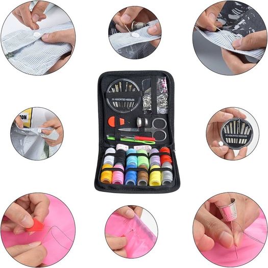 DIY Sewing Supplies with Sewing Accessories, Portable Mini Sewing Kit for Beginner, Traveller and Emergency Clothing Fixes, with Premium Black Carrying Case