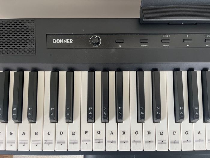 piano, bench and audio transmitter