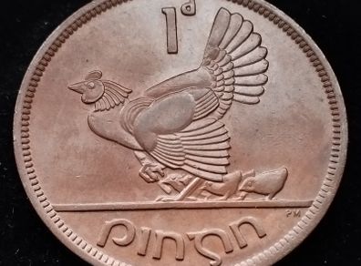 [#2652] - Ireland 1948 | Irish 1d | 1 Penny | Hen with Chicks | KM.11