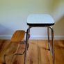 Vintage 1970s French Fold Out Kitchen Step Stool Chrome & Wood Image 5