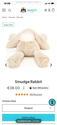 New JELLYCAT Medium Smudge Rabbit
