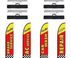 Auto Repair Advertising Feather Flag with Pole Kit, Advertising Flags for Business Outside, Includes 4 Banner Flags, 4 Poles, 4 Ground Stakes,