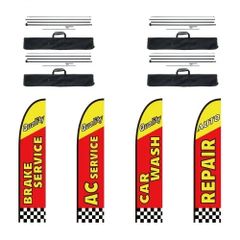 Auto Repair Advertising Feather Flag with Pole Kit, Advertising Flags for Business Outside, Includes 4 Banner Flags, 4 Poles, 4 Ground Stakes,