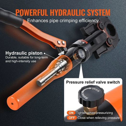 Copper Tube Fittings Hydraulic Pipe Crimping Tool, Pressing Plier with V12, V15, V18, V22, V28 Quick Change Jaws, 360 Rotatable Press Kit for Confined Spaces Tee Fittings Hydraulically Driven