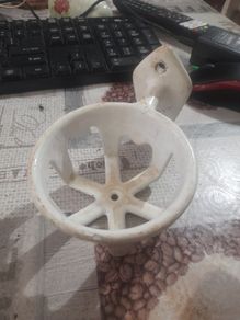 Antique Wall Mounted Cast Iron White Porcelain Cup Holder, Postage Available or Collection