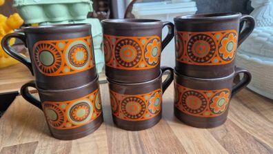 Vintage Kiln Craft Hermes Staffordshire Mugs & Saucers / Side plates
