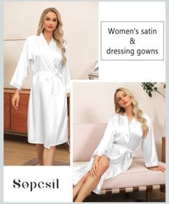Women's Satin Kimono Robe Bride Bathrobe and Dressing Gown Nightgown Pajamas