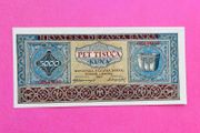 Croatia  5000  Kuna  1943  Pick  13a Scarce  Watermark - Tuning Fork Pattern.  Unc