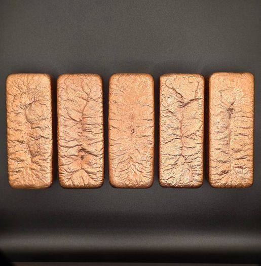 5kg Custom Hand-Poured .999 Copper Bar Lot (5x 1kg Bars)