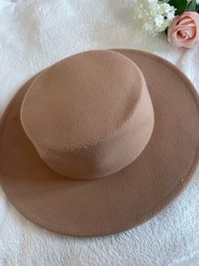 Tan Boater Hat Camel Fedora Flat Brim Size 57 Women's Festival