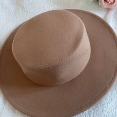 Tan Boater Hat Camel Fedora Flat Brim Size 57 Women's Festival