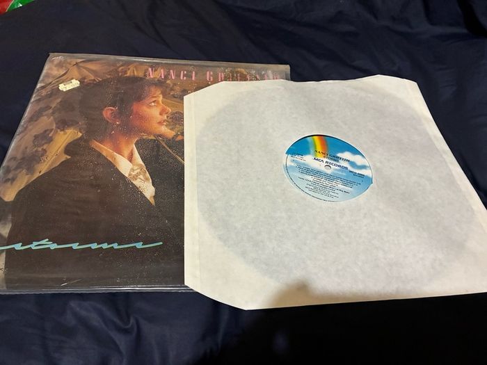 A Nanci Griffith record collection.