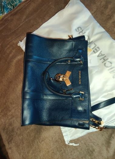 Michael Kors Nouveau Hamilton Medium Zip Satchel Crossbody Navy Faux leather
