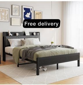 King Size Bed Frame with Wooden Storage