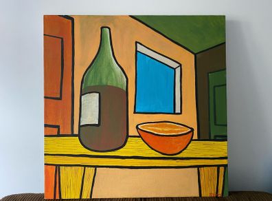 Joby Hickey Bottle Orange Table Window Painting Oil on Canvas Irish Artist Art