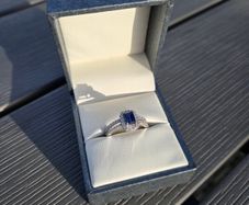 9ct White Gold Sapphire Square Halo Cluster Ring