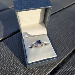 9ct White Gold Sapphire Square Halo Cluster Ring