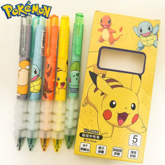5pcs Pokemon Pikachu Gel Pen Cute Anime Cartoon Charmander Squirtle Press on Gel Pen Stationery School Supplies Holiday Gifts
