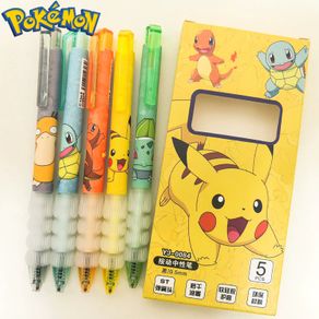 5pcs Pokemon Pikachu Gel Pen Cute Anime Cartoon Charmander Squirtle Press on Gel Pen Stationery School Supplies Holiday Gifts