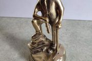 Vintage Brass Miner Figure with Pick and Davy Lamp.