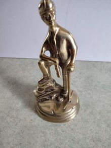 Vintage Brass Miner Figure with Pick and Davy Lamp.