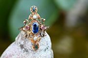 Antique Sapphire, Ruby, Emerald &amp; Pearl Ring circa 1860