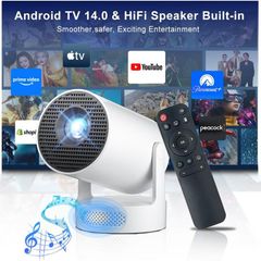 Ultra Smart Projector 2026, Android 14 Projector for Bedroom with Built-in Apps,Mini Projector 1080P 8K Decoding,WiFi6 Bluetooth5.4, 5W Speaker,Auto Vertical Keystone for Home & Outdoor