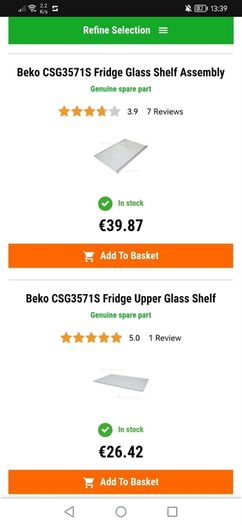 Shelves for BEKO CSG3571S  fridge freezer