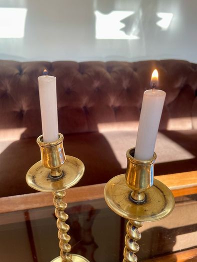 Vintage Brass Single Barley Twist Candlesticks Pair Spiral Candle Holders