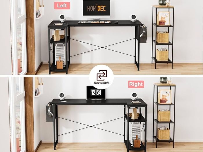 FREE EXPRESS SHIPPING L Shaped Desk 100CM Computer Desk Study Office Desk Gaming Desk Writing Table With Bookshelf Reversible Corner Desk For Home Office Studio Workstation