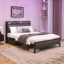 Double Bed Frame With Storage Headboard, Upholstered Platform Bed Frame/Mattress Foundation/Metal Slat Support/No Box Spring Needed/Dark Grey Image 2