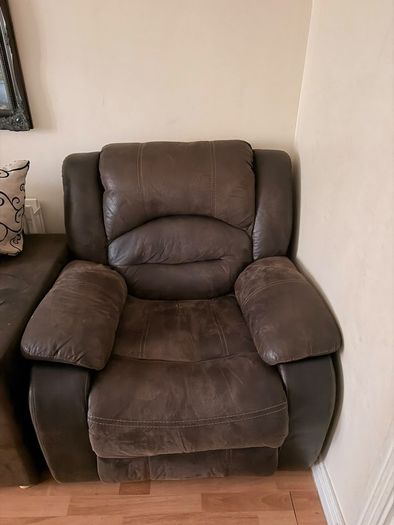 Brown leather-look sofa and armchair set