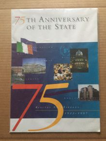 1997 Ireland 75th Anniversary of the Anniversary of the State Stamp Presentation Pack. Pack contains sheet with pictorial cancel in bottom corner.
