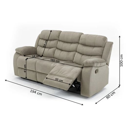 3 Seater Fabric Recliner Sofa, Grey