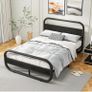 King Size Bed Frame with Headboard,150x200 Oval-Shaped Platform Bed Frame with Under-Bed Storage,Steel Slats Mattress Foundation Round Pipe Design,Black Image 10