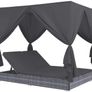 Double Sun Lounger with Curtains, Garden Recliner Furniture in Poly Rattan, Grey Image 5