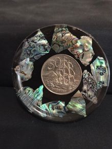 Paua Shell Coaster with New Zealand 50c Coin