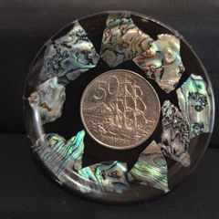 Paua Shell Coaster with New Zealand 50c Coin