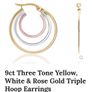 9ct three tones yellow, white,and rose gold triple hoop earrings Image 7