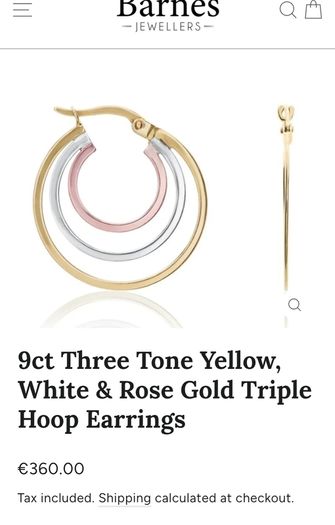 9ct three tones yellow, white,and rose gold triple hoop earrings