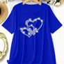 Women's Summer Rhinestone Heart Print Round Neck Short Sleeve Top - Size 5XL Image 2
