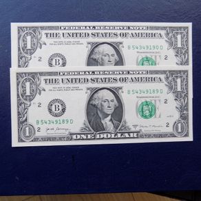 USA Dollar pair,2017.Uncirculated Banknotes.Consecutive.