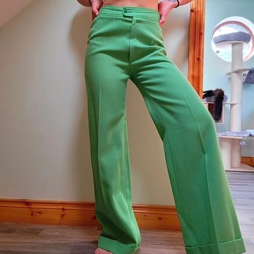 1960s Vintage Fusalp bright green wide leg tailored trousers